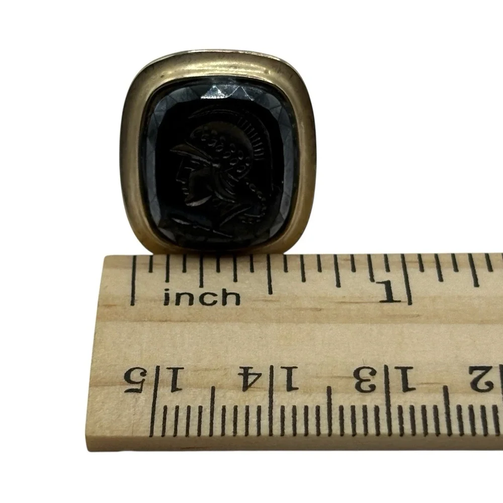 Roman or Greek Soldier‎ Cufflinks Vintage Gold Tone Frame MCM Black Design Retro